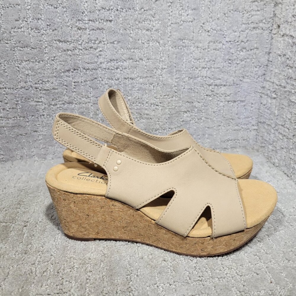Clarks Annadel Bari Sand Leather Nubuck Wedge Sandals Womens Size 8.5,10,11 NEW - Picture 3 of 15